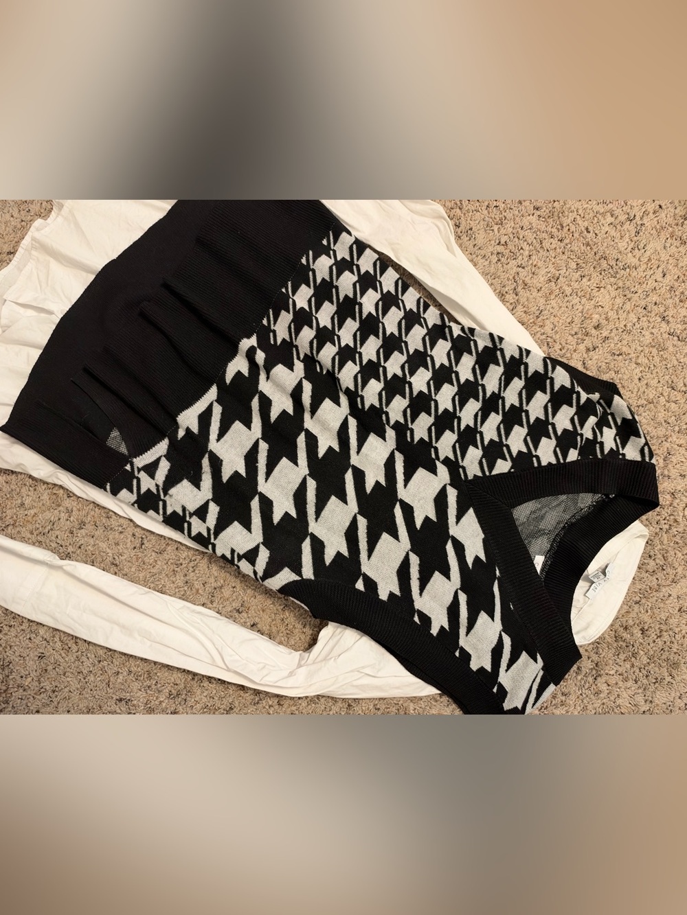 Black & White Houndstooth Knit Vest Mini Dress